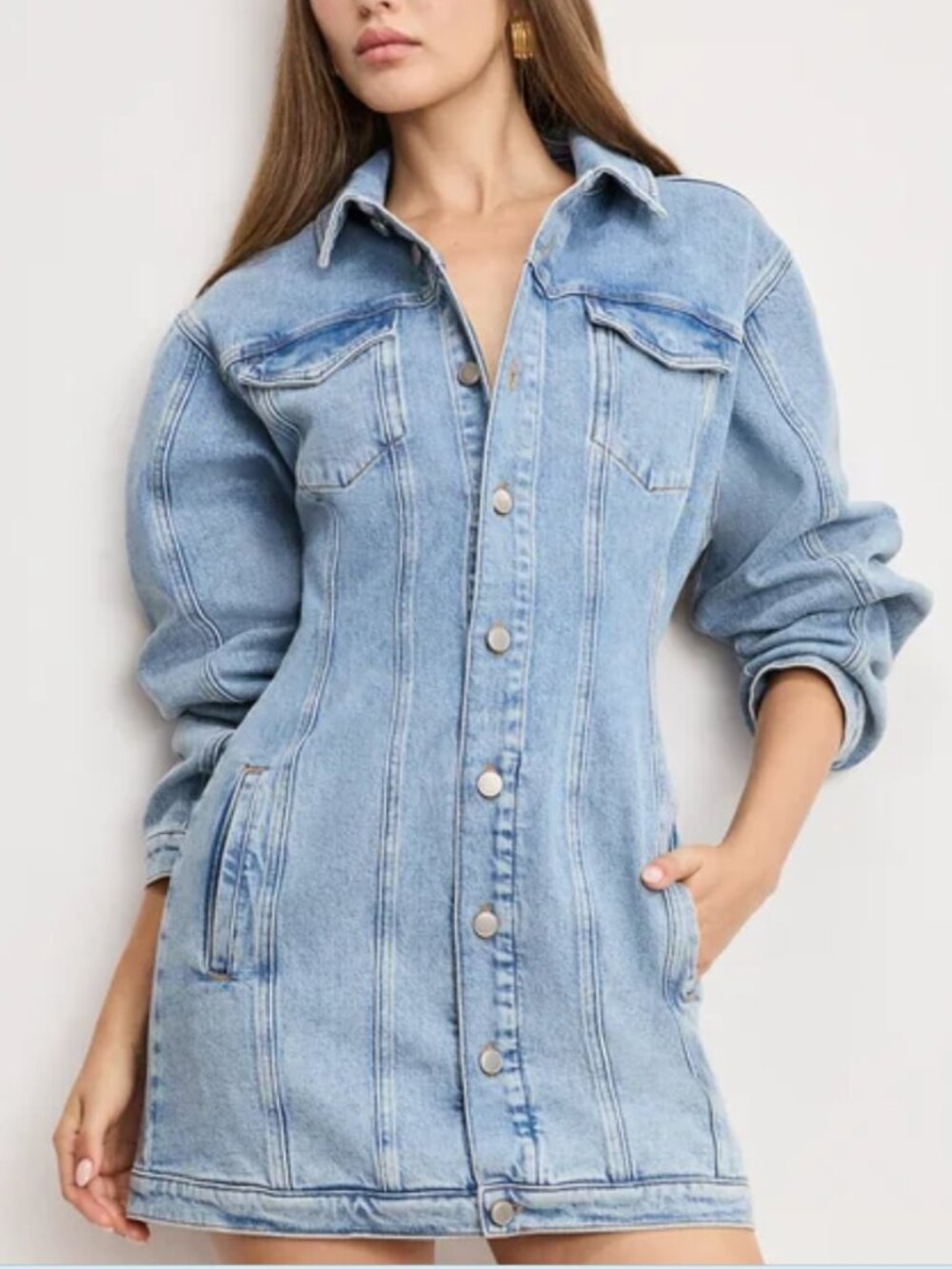 Good American Barrel Long-Sleeve Mini Dress In Indigo911 Cotton - Size S (1)